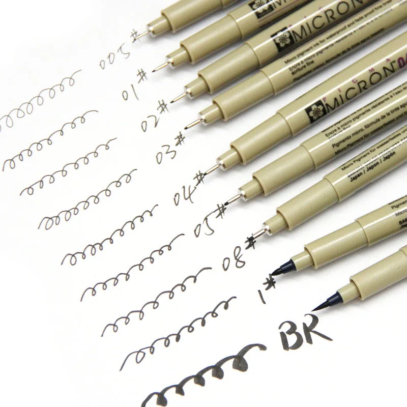 Cherry Needle Tube Different Tips Black Fineliner Sketch Brush Office and Learning Loose Pen 0.05 0.1 0.2 0.3 0.4 0.5 0.6 0.8 2