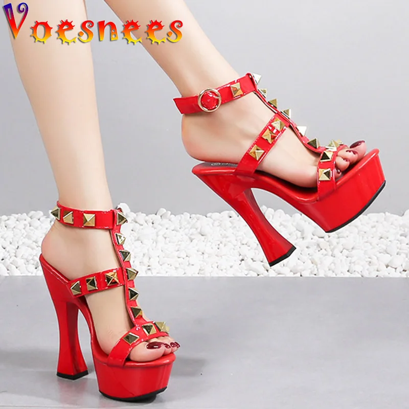 New Rivet Designer High Heels 2025 Fashion Thick Platform Club