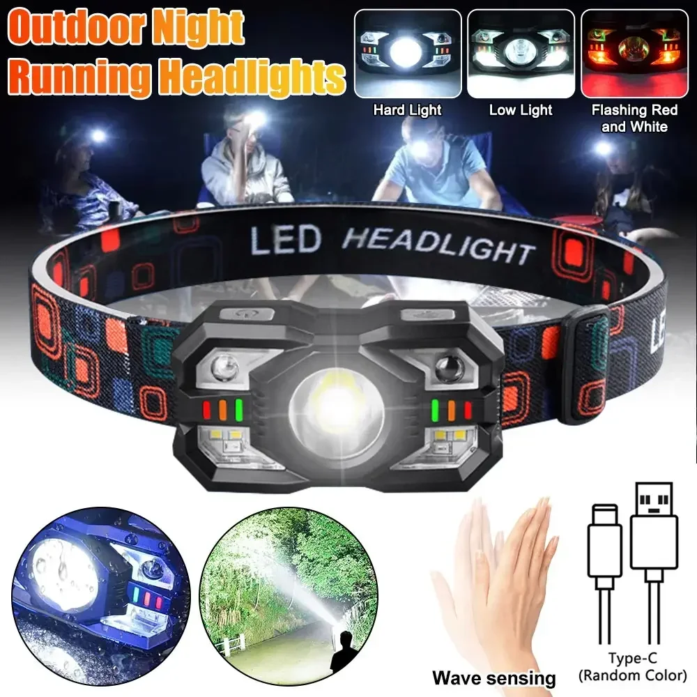 Led Headlamp USB Charging Strong Light Sensor Flashlight Night Fishing Light Waterproof Head Flashlight for Camping Fishing