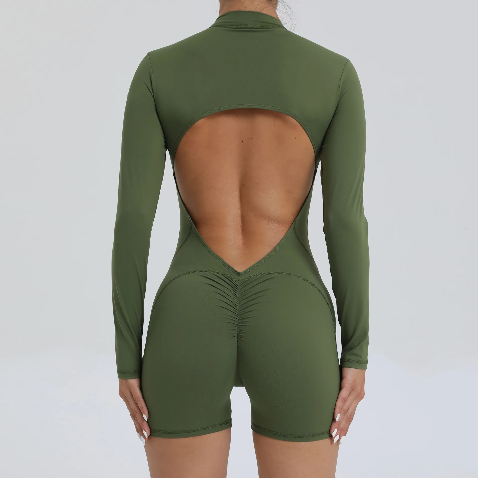 Women Yoga Set Long Sleeve Jumpsuit Gym Workout Shorts Fitness Bodysuit Sports Athletic Suit