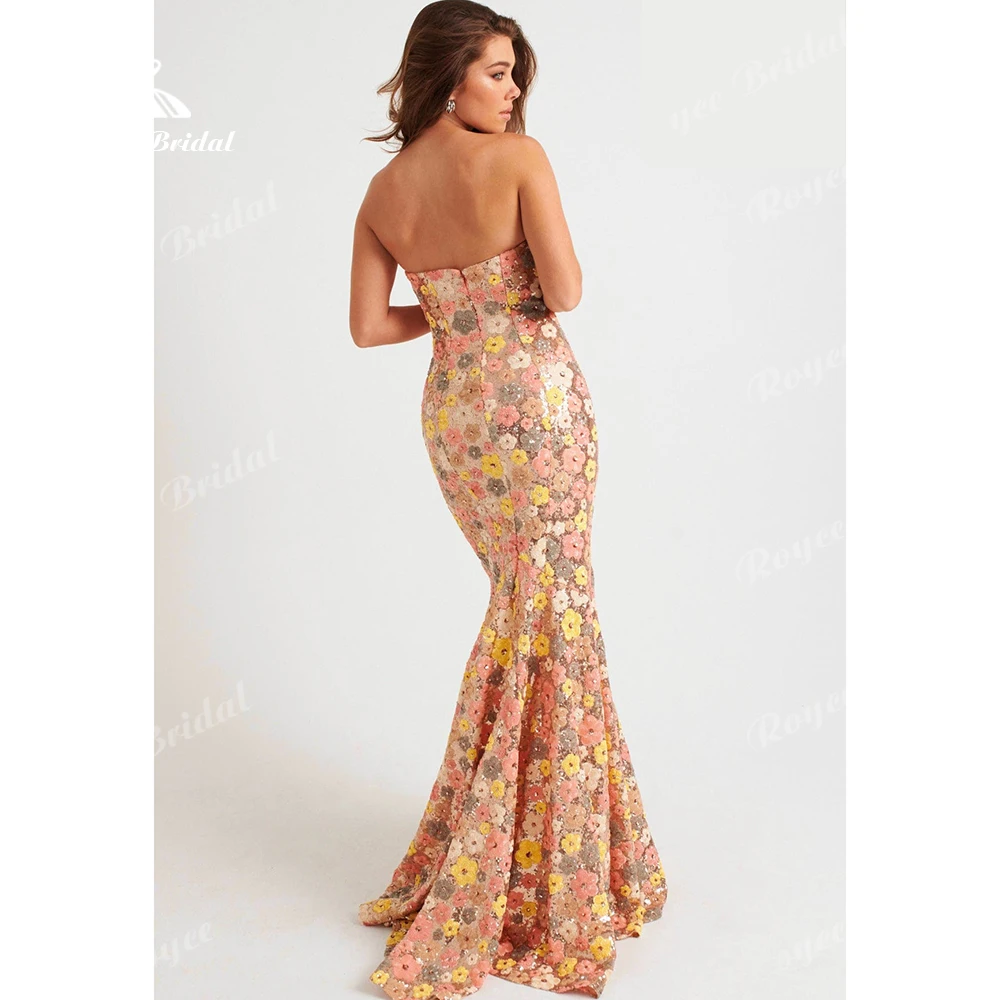 Colorful Floral Sequin Women's formal evening gowns Strapless Mermaid evening dresses Prom Dress vestidos de fiesta Customized 4
