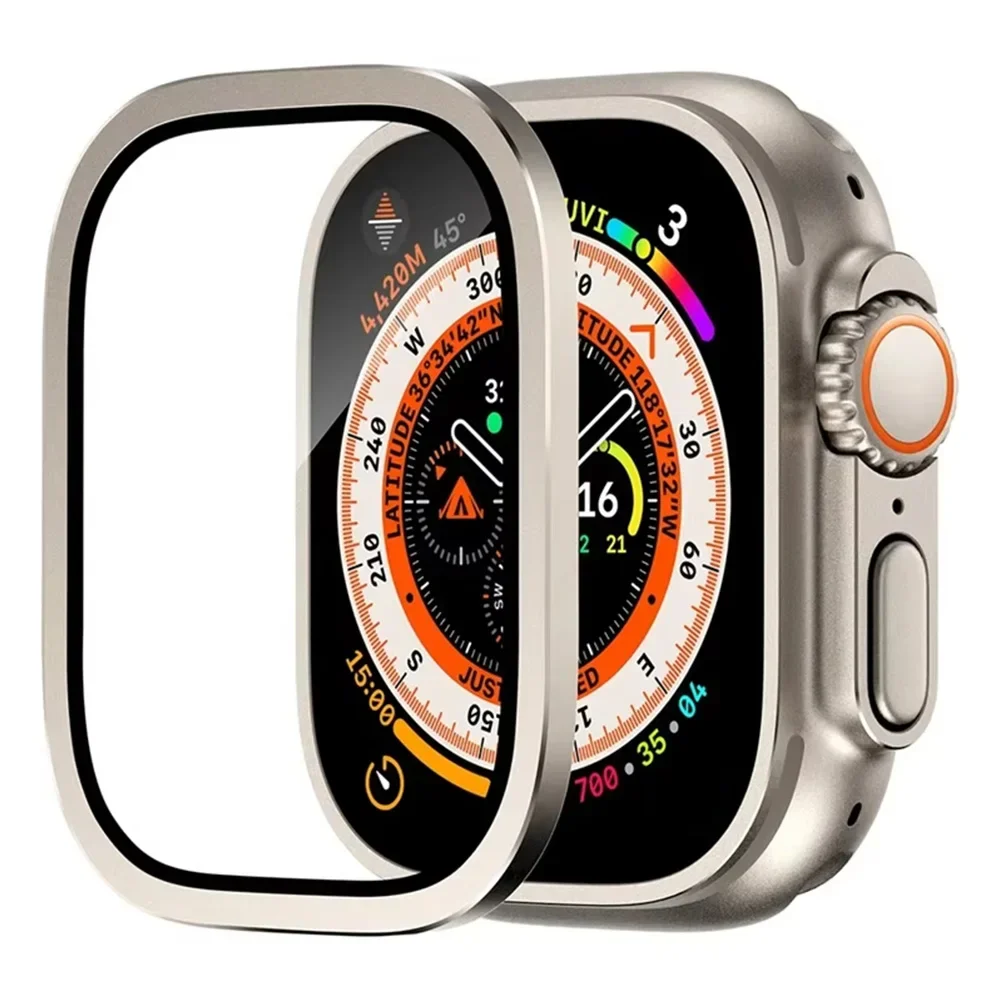Premium Tempered Glass Screen Protector with Titanium Frame for Apple Watch Ultra 49mm - Anti-Scratch Film
