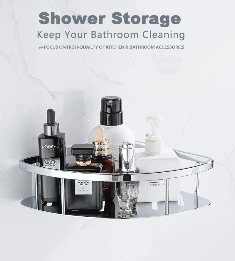 Edelstahl Dusche Ecke Lagerung Rack Badezimmer Dreieck Regal Organisatoren Zubehör Wand Bad Liefert Shampoo Halter – Detail 9