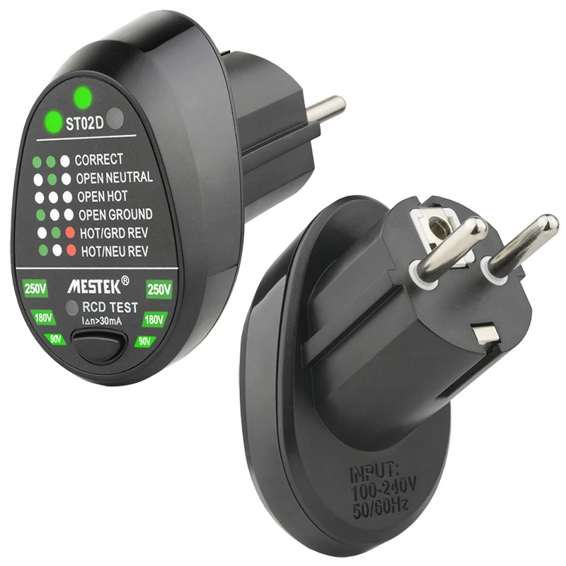 Tester Presa EU Con GFCI E RCD - Rivelatore Tensione 48-250V Per Spina A Muro, 7 Spie LED