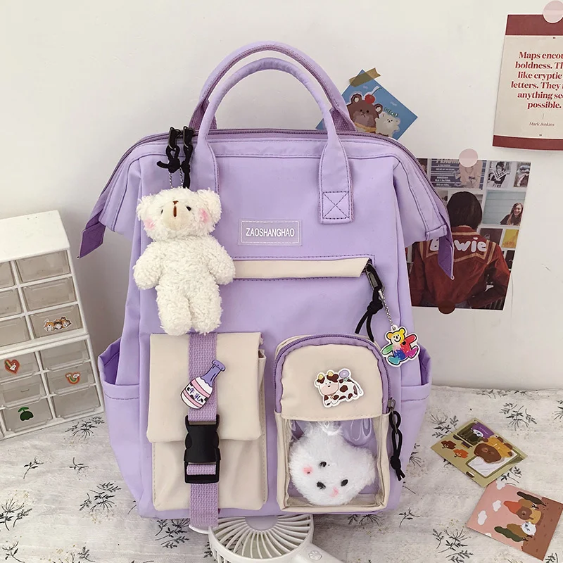 

2023 Preppy Purple Backpack Women Waterproof Candy Colors Backpacks Fancy High School Bags for Teenage Girl Cute Travel Rucksack