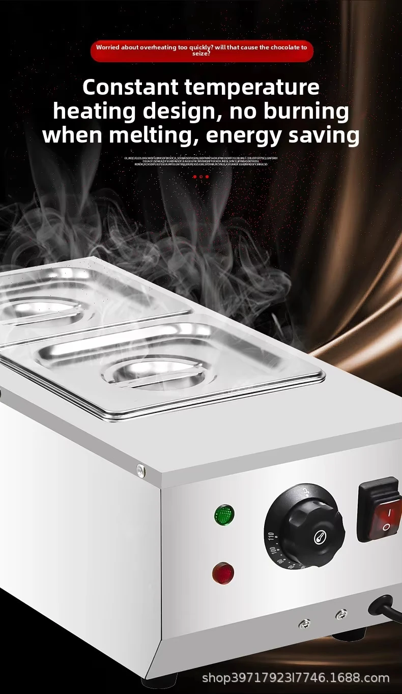 JH Stainless Steel Chocolate Melter 2/3/4 Pots 1200W 30-85℃ Temp Control Commerc