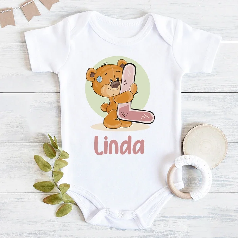 Personalized Newborn Bodysuit Cute Bear Baby Girl Clothes Custom Name Cartoon Toddler Romper Casual Baby Jumpsuit Infant Gift