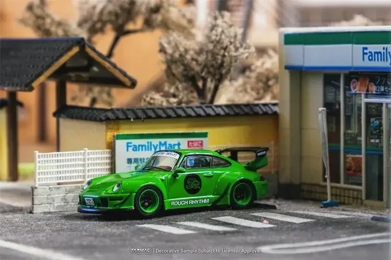 Tarmac Works 러프 리듬 연료 페스트 학생 드라이버, 그린 다이캐스트 모델 자동차, RWB 993, 1:64