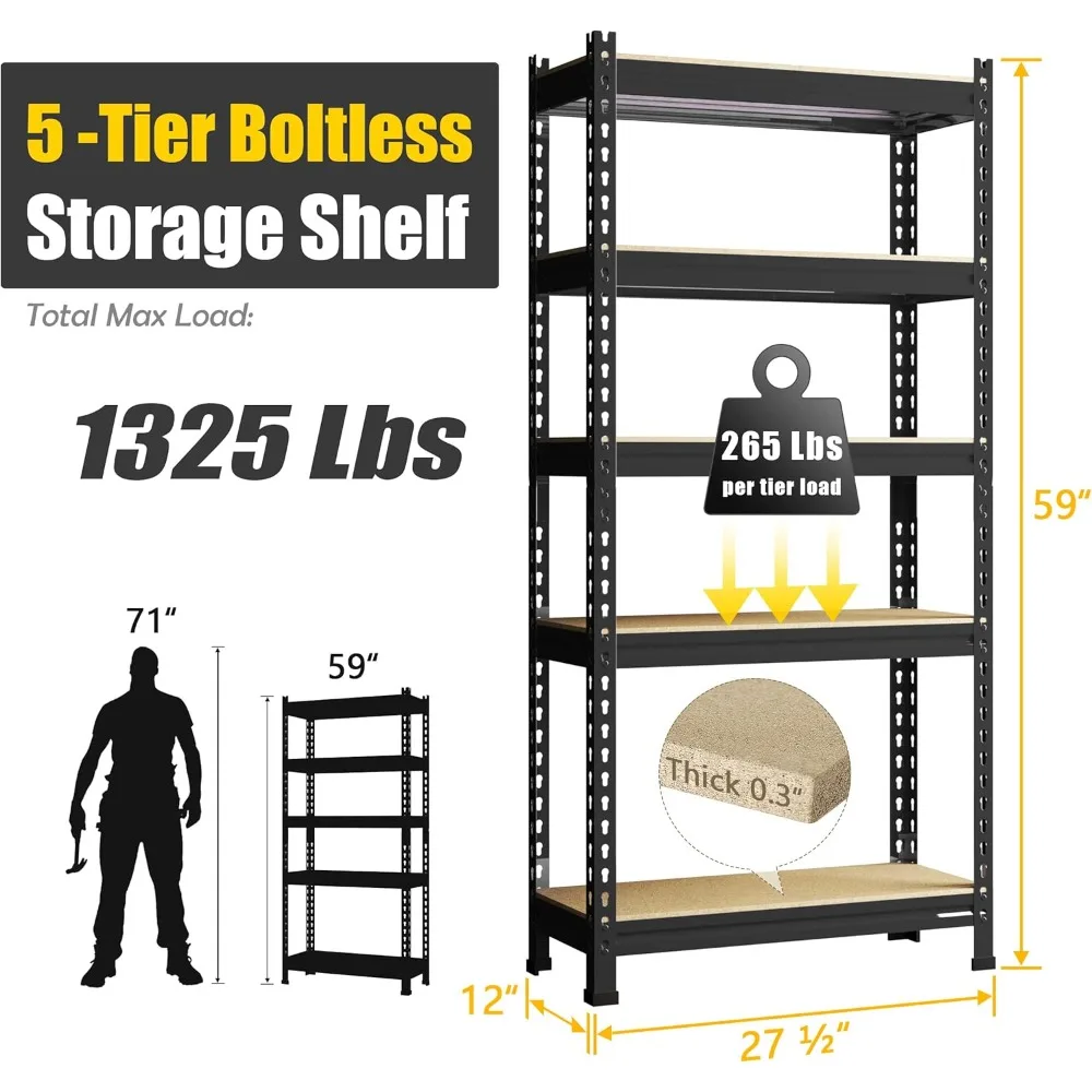 Storage Shelves 5 Tier Adjustable, Heavy Duty Metal Storage Utility Rack Shelf Unit for Warehouse Pantry Closet Kitchen 2