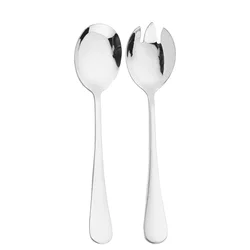 Elegant Gold Salad Server Set - Stainless Steel Fork & Spoon Duo (Silver 2Pcs)