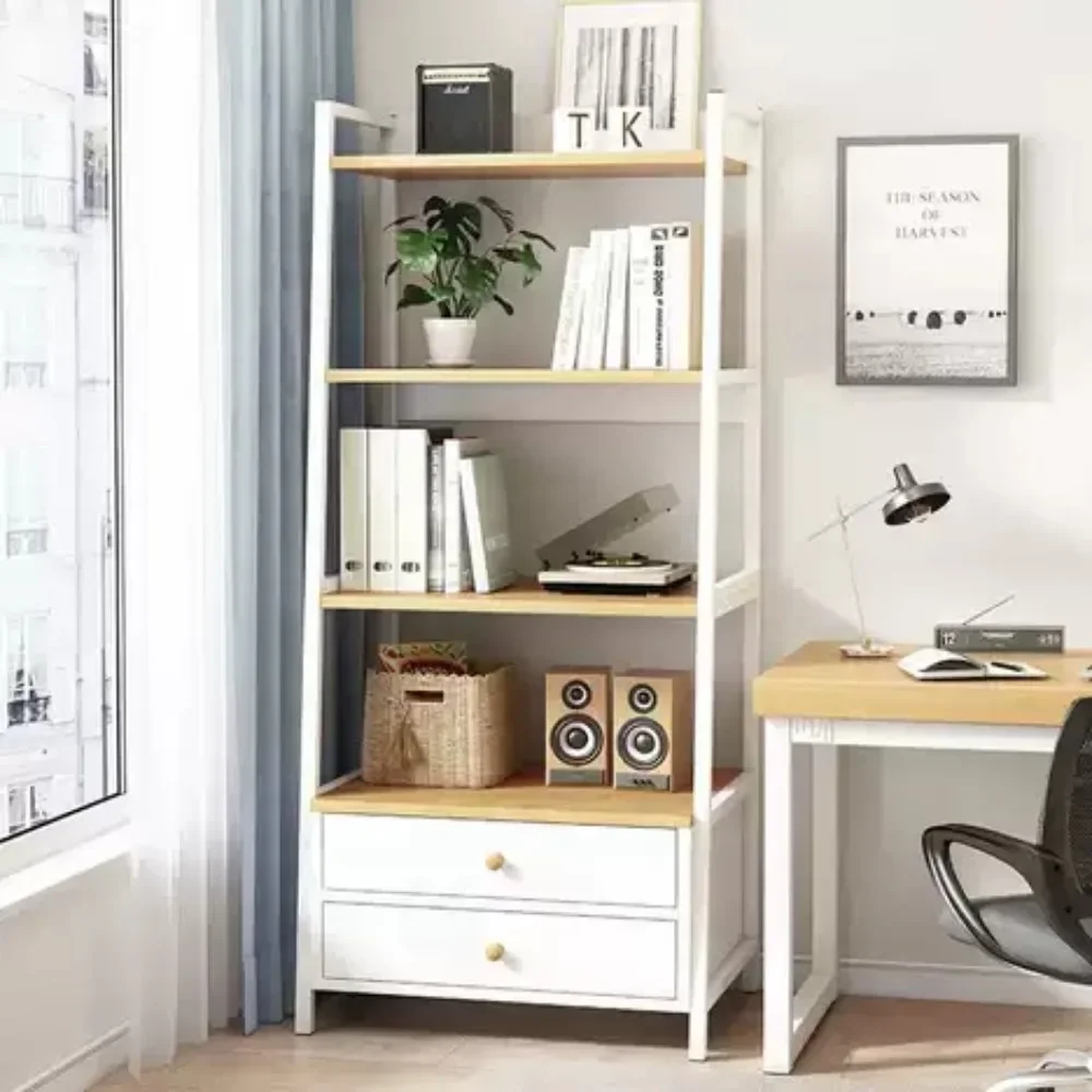 Multilayer Open Bookcase Living Room Storage Shelf Trapezoidal Kitchen Organizer Cabinet With Drawer Floor Display Bookshelf
