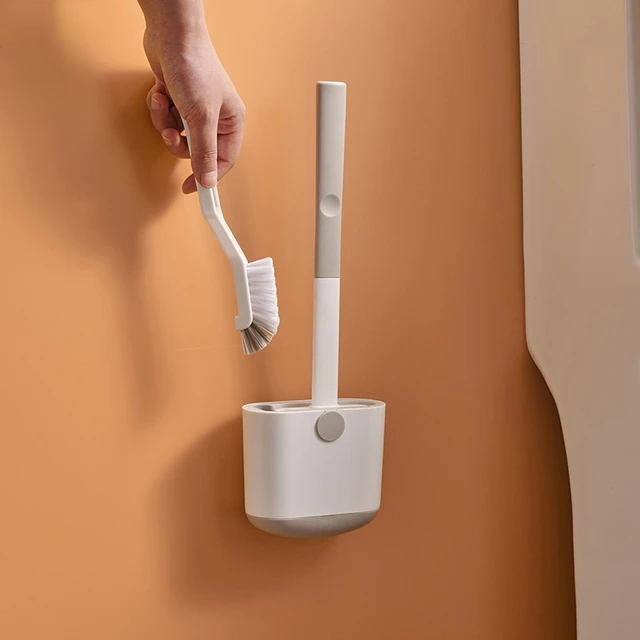 Wc -Kefe Beállított Falra Szerelt Lefolyó Tartóval Szilikon Lapos Fej Rugalmas Puha Sörték Tisztító Kefe - Image 3