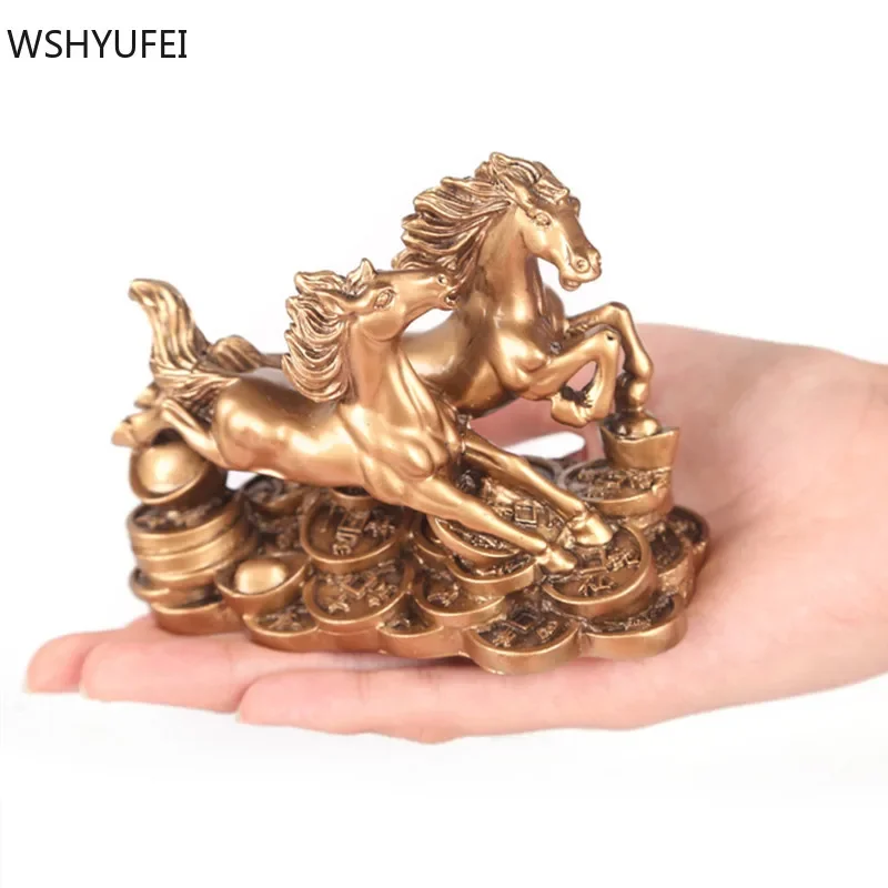 

Resin Double Horse Lucky Ornament Living Room Wine Cabinet Feng Shui Ornaments Home Decoration Accessories Opening Gifts