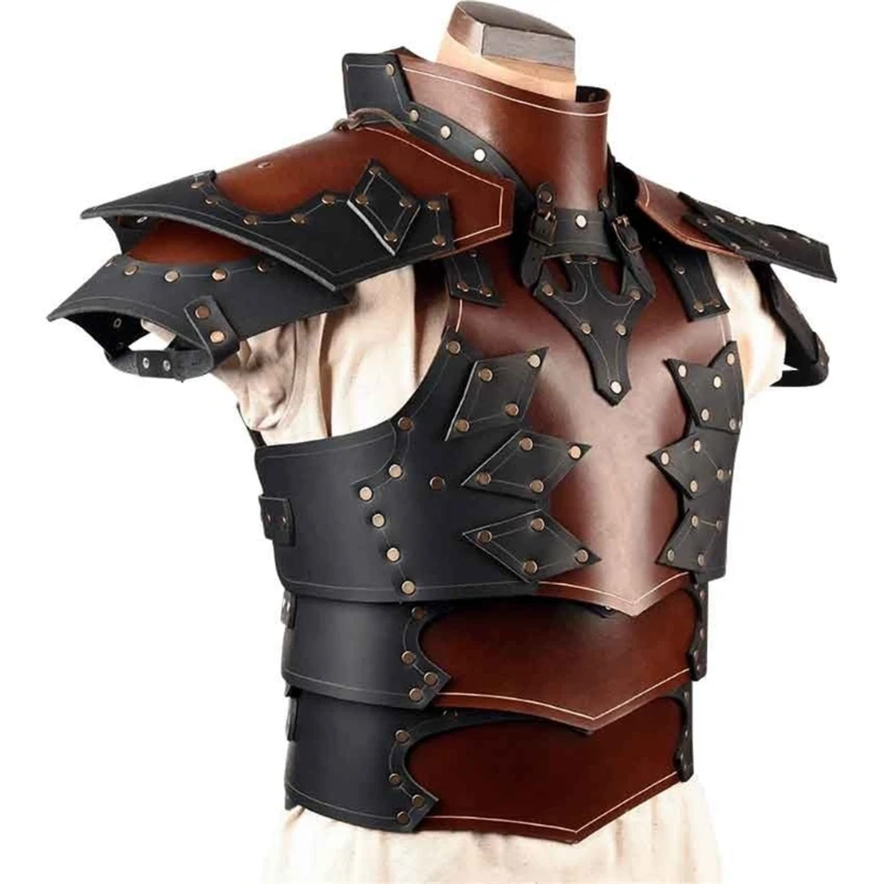 

Vintage Faux Leather Chest Shoulders Medieval Chest Guard Body Armors Vest for LARP Cosplay Halloween Activities