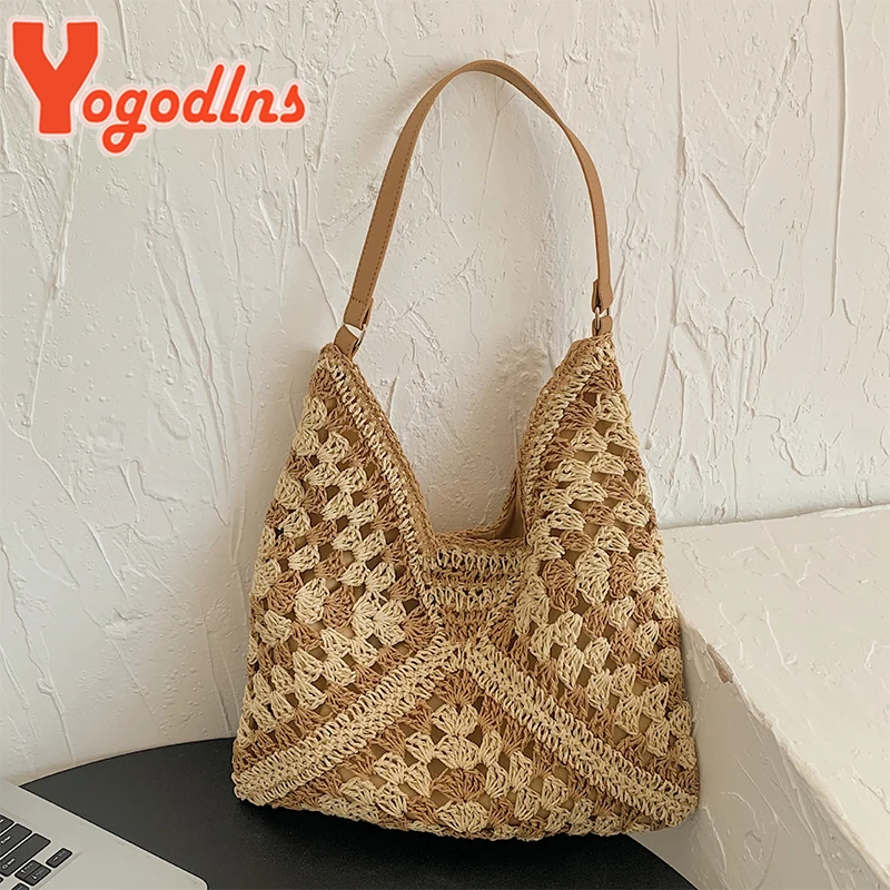 Yogodlns Women Weaving Clutches Top-handle Bag Large Portable