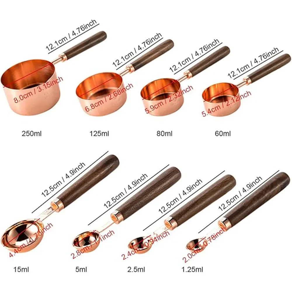 Kitchen Measuring Spoon Set Rose Wooden Handle Stainless Steel