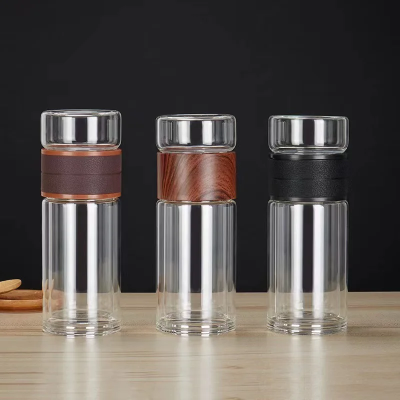 

Stainless Steel Double Wall Glass Water Bottle Tea Separation Cup Travel Home Tea Infuser Office Thicken Tea Cup 350ml