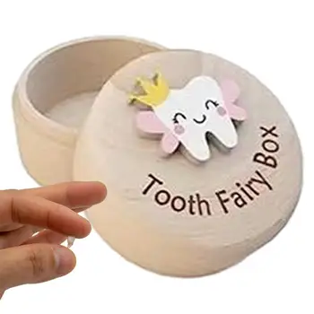 Tooth Fairy Box With 3D Baby Round Gifts Engraved Meaningful Easy To Put Small Cute Lost Teeth Keepsake Wooden 1