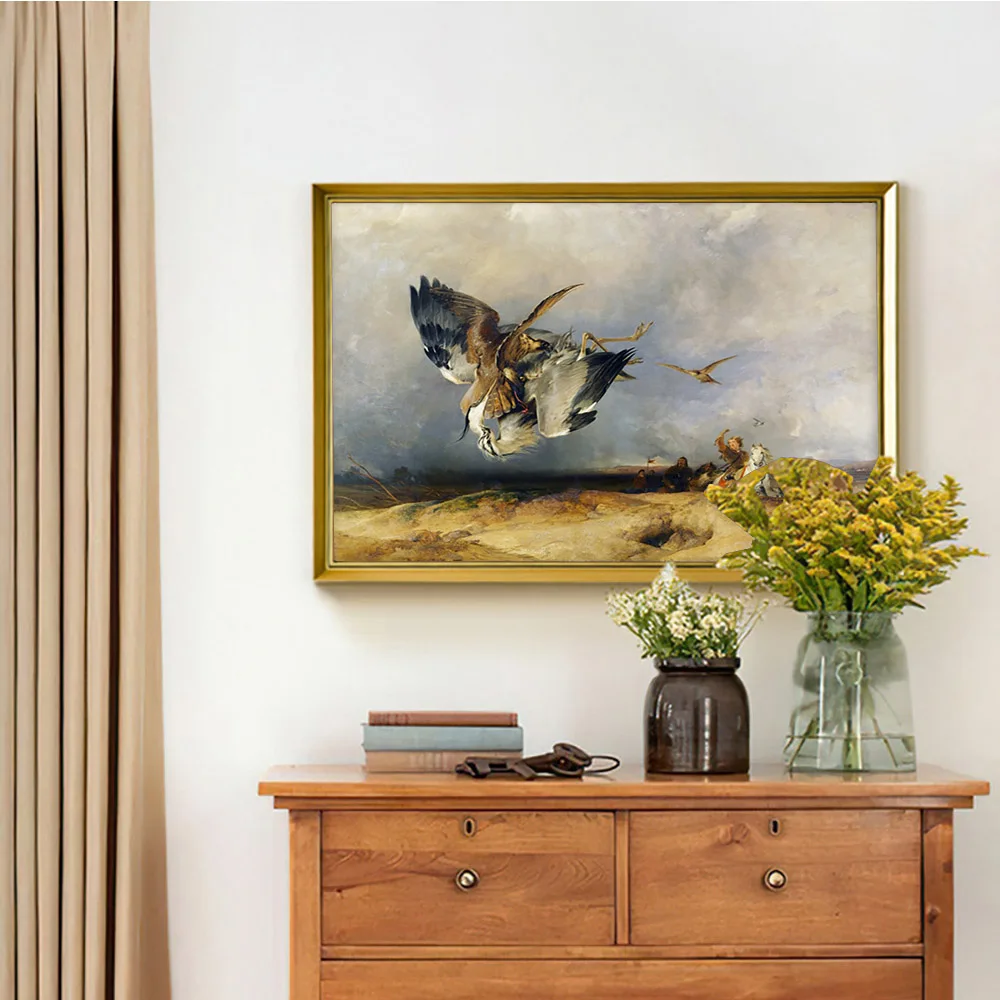 

Edwin Landseer Art Print Vintage Poster Hawking Canvas Painting Hunting Landscape Wall Picture Decor
