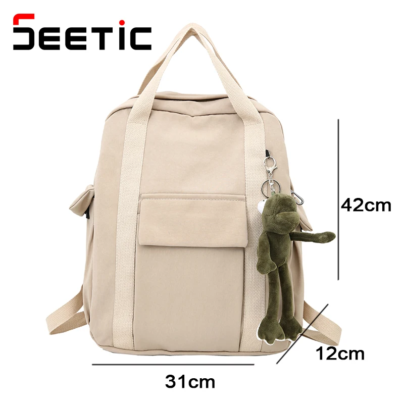 Seetic High Quality Waterproof Nylon Women Backpack For Teenage Girl School  Bag Korean Style College Student Bag Laptop Backpack