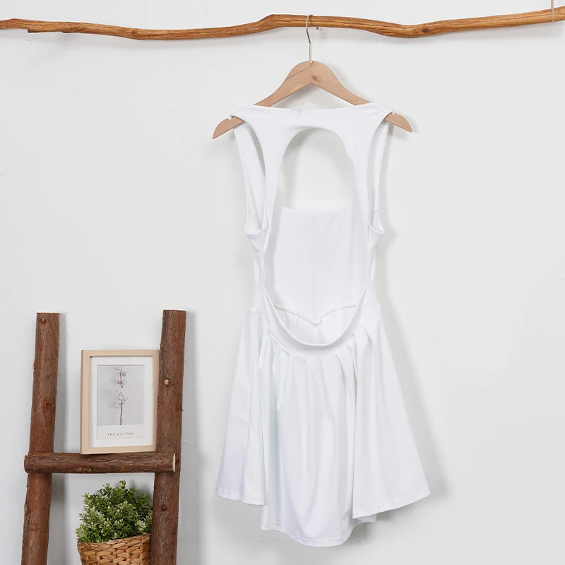 Sean Tsing Tennis Golf Wear Dress For Women White Backless Pleated Outdoor Sport with Short Fitness Training Badminton Mujer