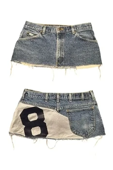 Short skirt applique print denim goth street hip hop hoparajuku vintage high waist y2k mini sexy loose casual women's skirt