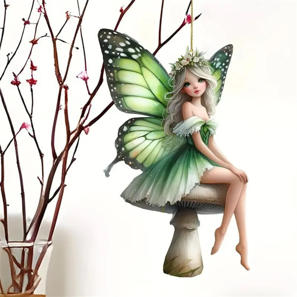 2025 Acrylic Flat Green Elf Pendant Pink Butterfly Fairy Car Decoration Ladies Bag Pendant Spring Home Decoration Gift 2