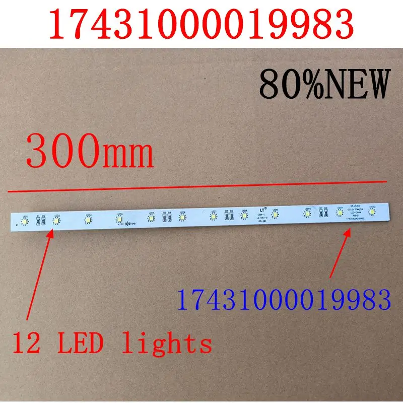 80%NEW 17431000019983 DC12V Refrigeration Lighting LED Strip For Midea Refrigerator Parts