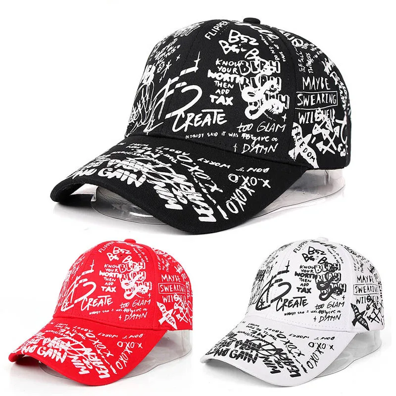 Korean Version of The Graffiti Personality Baseball  Tide Men and Women Casual Wild Black Shade Curved Eaves Cap Sun_voghion.com