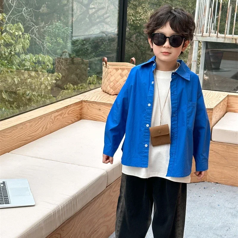 Korean Style Spring Autumn Shirts Solid Color for Boys and