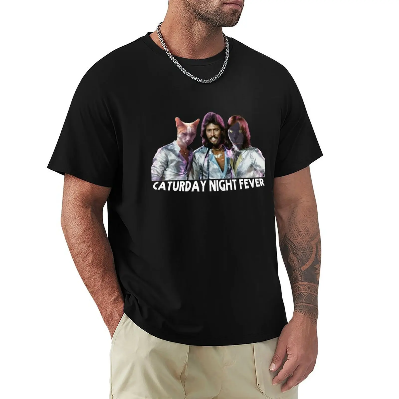 Cat-Urday Night Fever - Bee Gees Best Of American Rock T-Shirt Ad Asciugatura Rapida Moda Coreana Sublime Magliette Pesanti Per Uomo