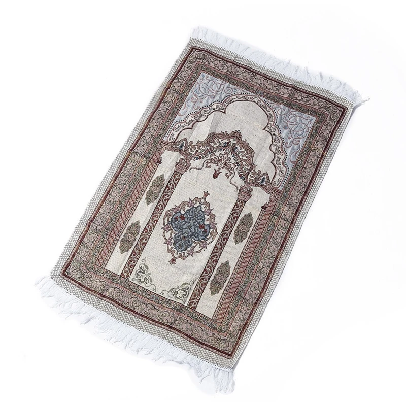 L21A Muslim Cotton Prayer Mat Ethnic Floral Pillar Patterns Carpet Blanket with Fringe Tassel Lightweight Portable Islamic Rug |