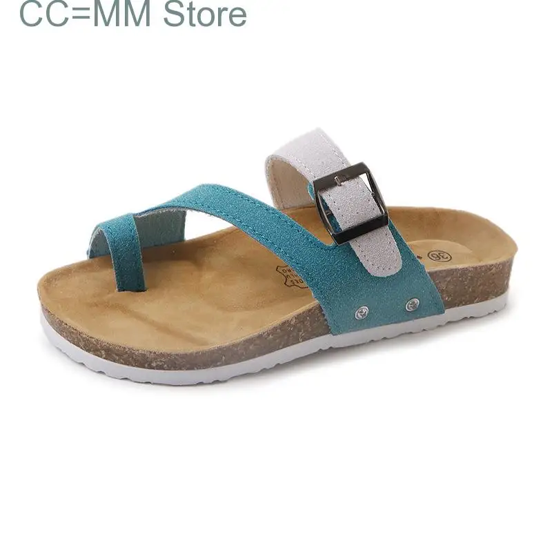 New Fashion Outside Buckle Cork Slipper Women Summer Mixed Color Casual Beach Slip on Flip Flops Slides Shoe
