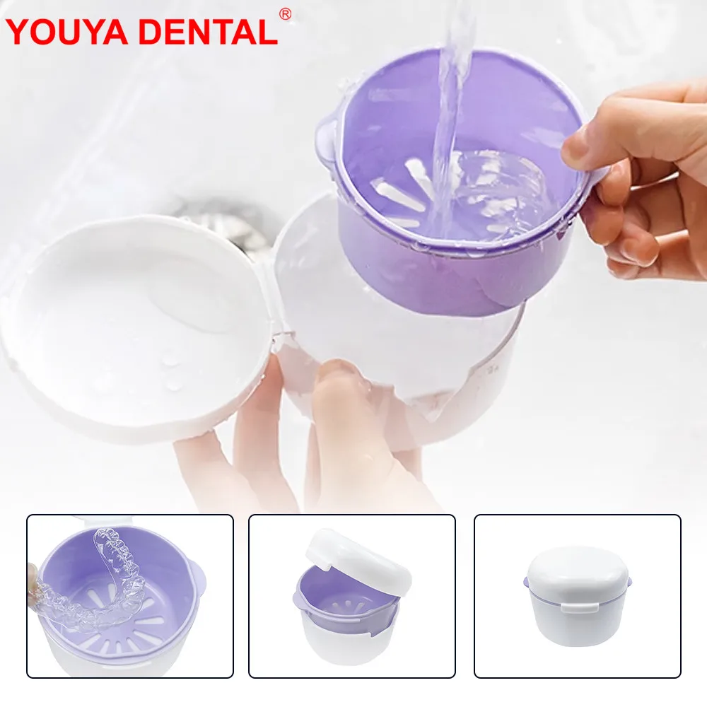 

1pc Denture Bath Box Case Dental False Teeth Orthodontic Retainer Braces Storage Box Artificial Tooth Soaking Cleaning Container