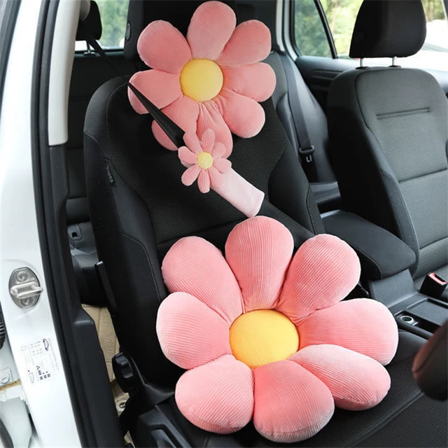 Car Headrest Pillow, Daisy Flower Neck Pillow for Car, Car seat Shoulder  Pads, Car Seat Strap Covers, Seatbelt Covers for Women-Beige Flower- Waist