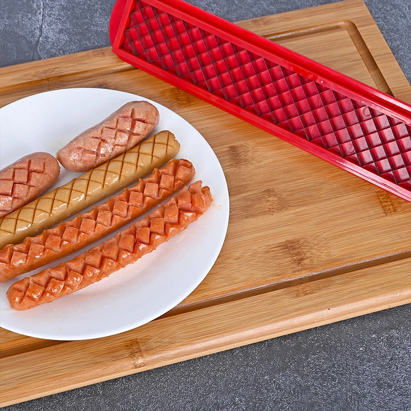 Hot Dog Slicing Tools Criss-Cross Slots Slicer Precision Mesh Slicer Sausage Cutter Stainless Steel Household Kitchen BBQ Tools