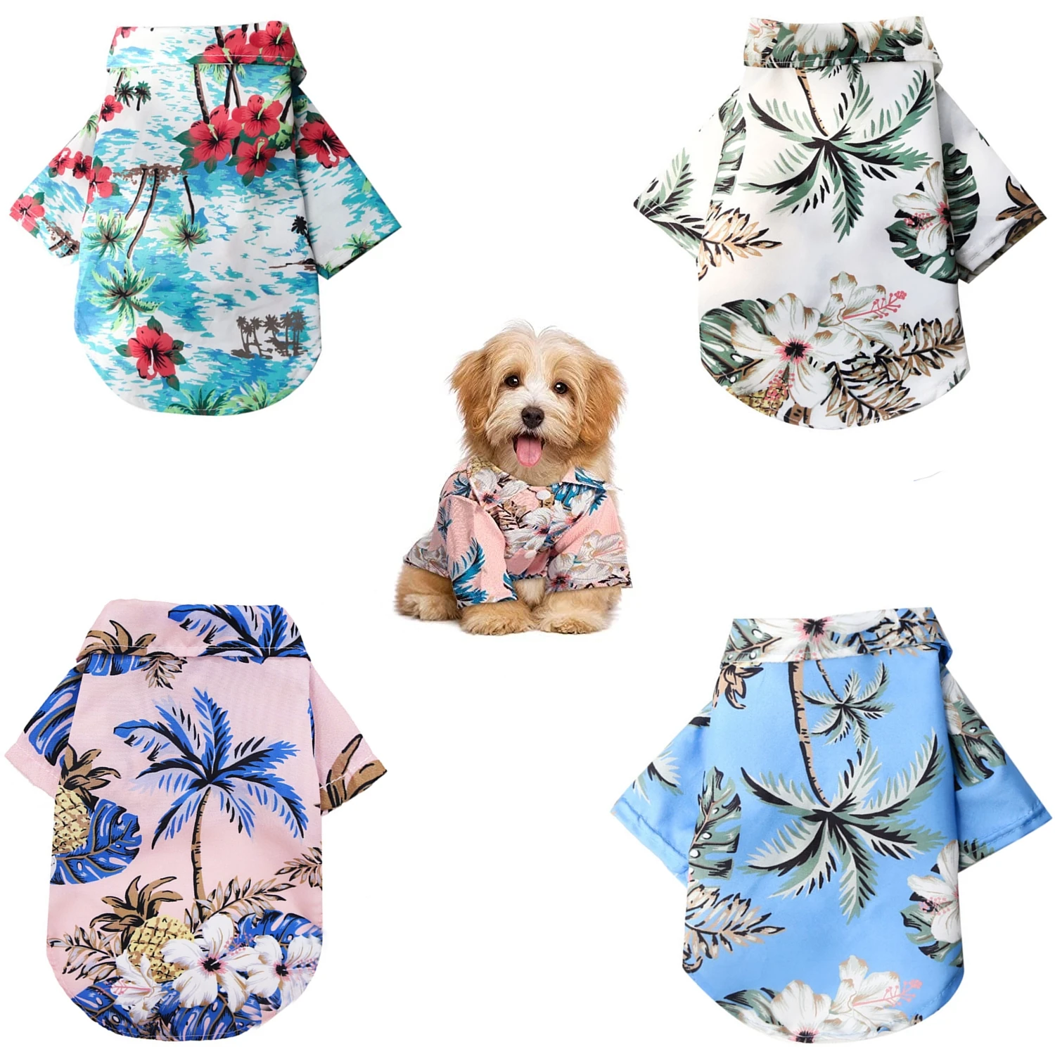 4 Pieces Hawaiian Dog Shirts Hawaiian Pet Dog T Shirts with Coconut