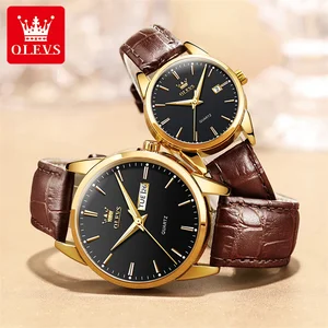 OLEVS Lovers Quartz Watches for Men and Women Fashion Leather Wristwatch Waterproof Date Simple Clock Couple Watch Gifts