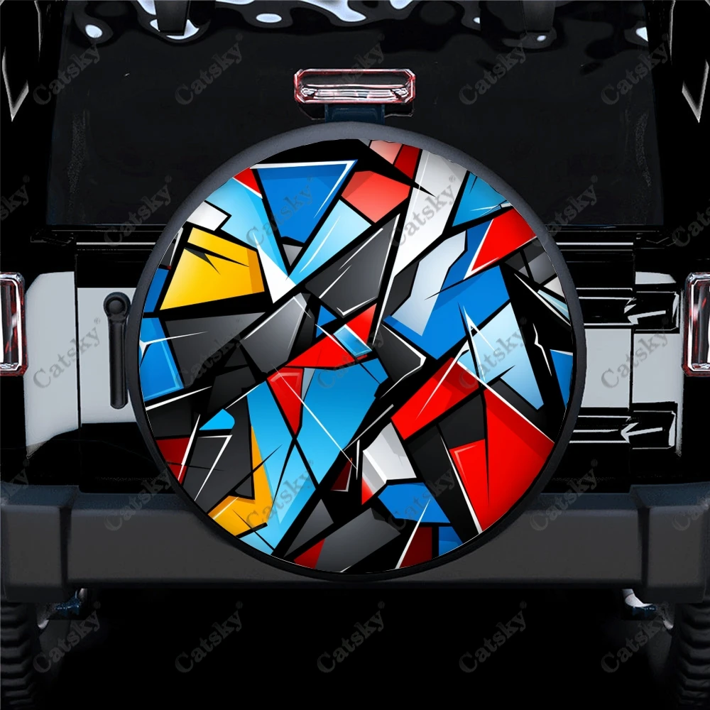 

Абстрактный Объемный дизайн, универсальная крышка для запасных колес из полиэстера, пользовательские покрышки для шин для прицепа, фургона, внедорожника, грузовика, кемпера