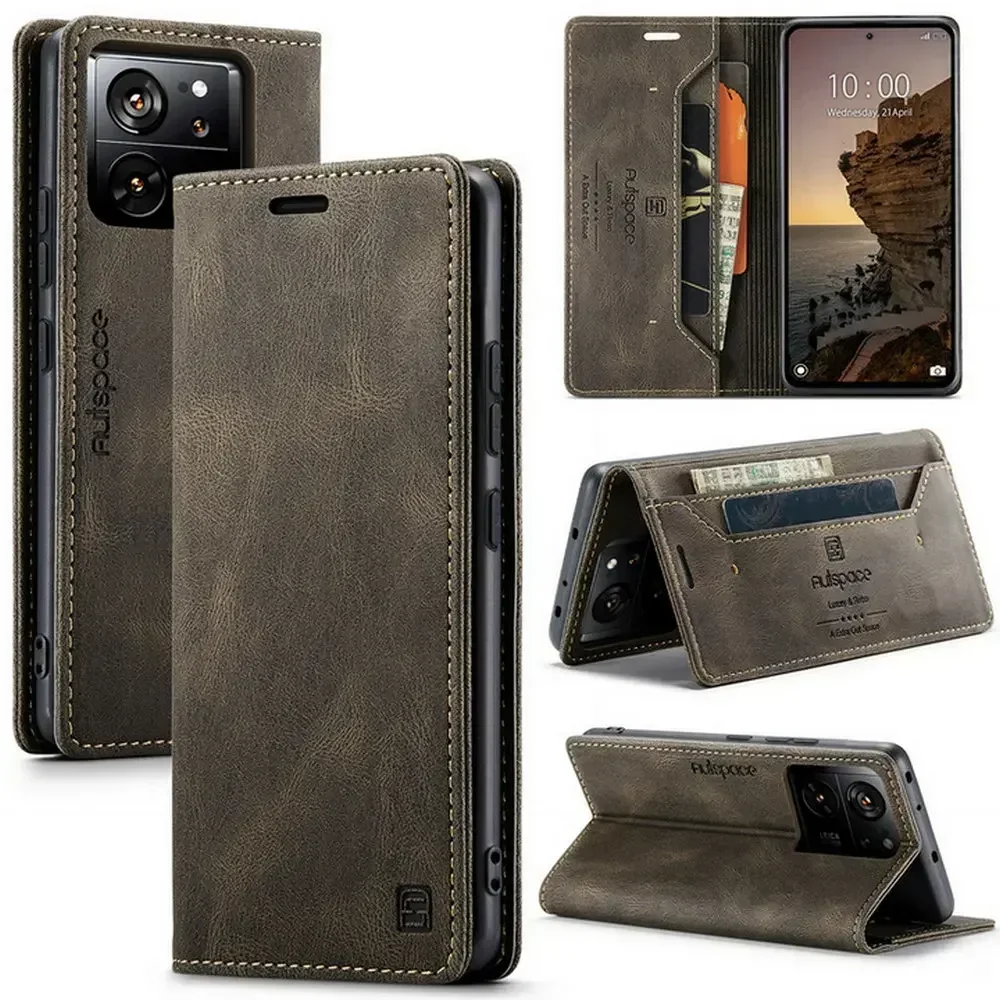 RFID Leather Flip Magnetic Wallet Case - Premium Protection with Elegant Design