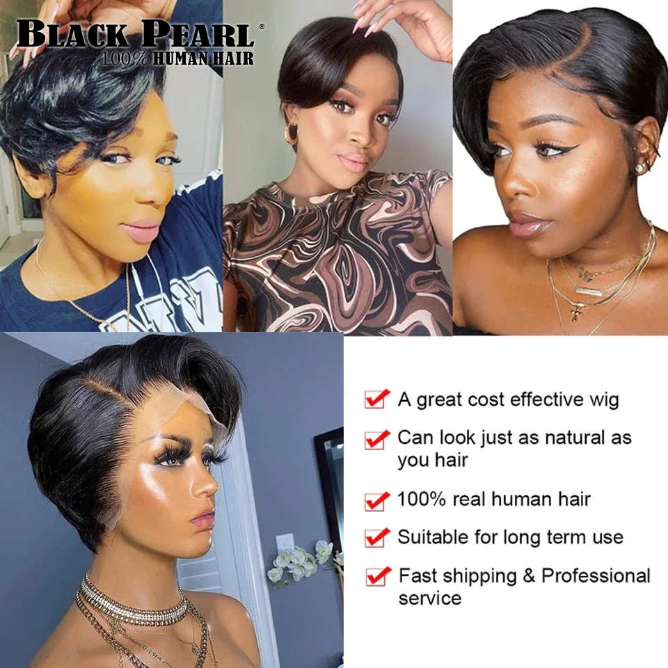 Short Human Hair Wigs Pixie Cut Straight Remy Brazilian Transparent Straight Bob Human Hair Wigs For Black Women