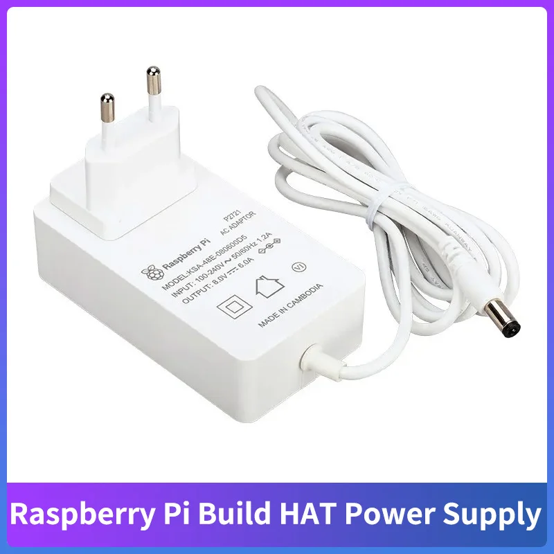 

Блок питания Raspberry Pi, 48 Вт, 8 в, 6 А, с кабелем 1,5 м 16awg