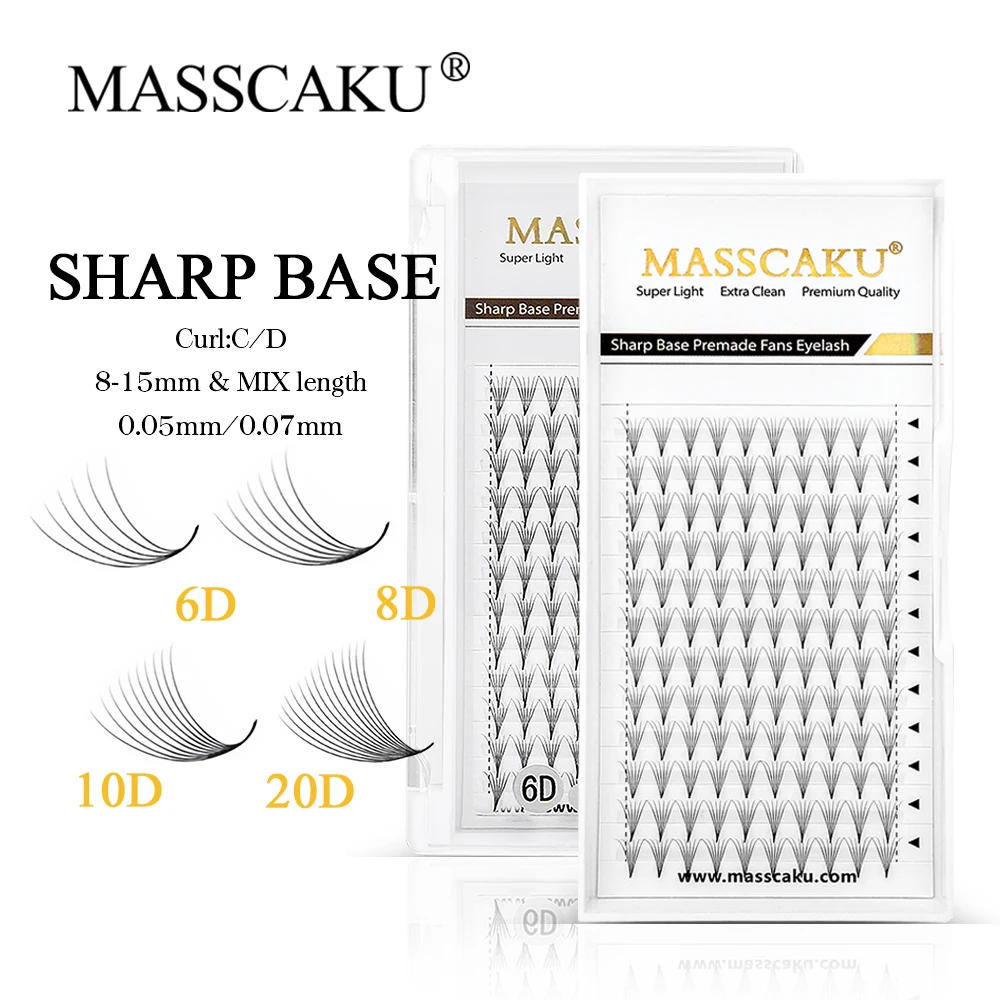 

MASSCAKU Faux Mink Eyelashes 12rows Boundles Soft Natural Sharp Root False Lash Hand-Made Premade Volume Fans Eyelash Extensions