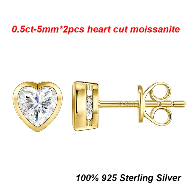 BXINY – boucles d'oreilles en moissanite à taille cœur, 100% argent S925, 0,5 ct, clous d'oreilles en diamant pour femmes, cadeau de mariage, bijoux fins