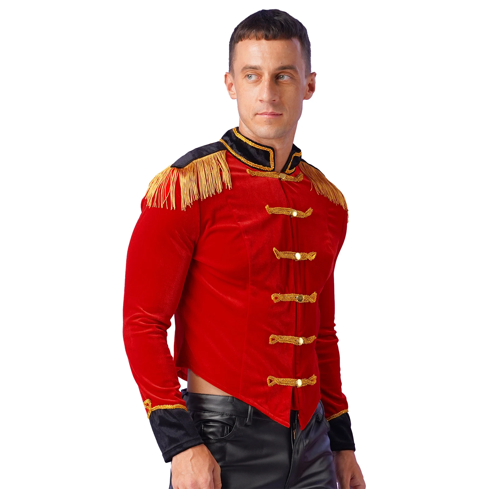 Men Circus Ringmaster Jacket Showman Costume Fringed Shoulder Board Velvet Coat Tuxedo Halloween Carnival Performance Clothes