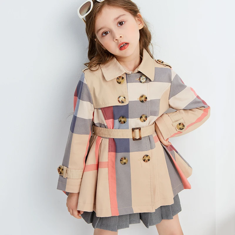 

Girl Coats Autumn Winter Teenage Long Sleeve Trench Jacket Kids Double Breasted Belted Windbreaker Child Cute Coat for 2-12Y