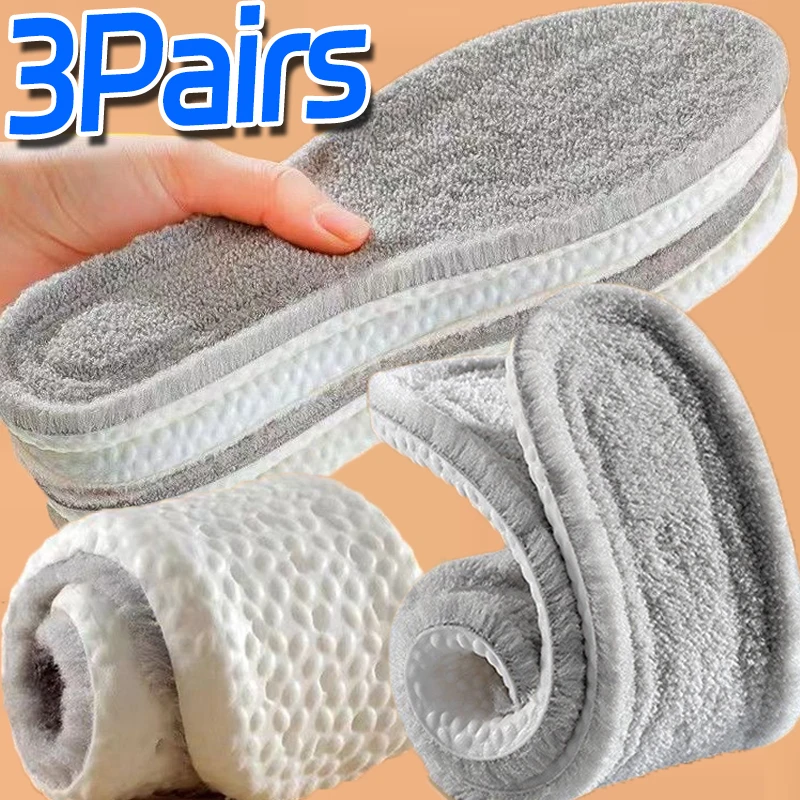 Warm Heated Thermal Insoles for Foot Winter Cashmere Thermal Memory Foam for Men Women Wool Sports Fleece Plush Shoe Pads