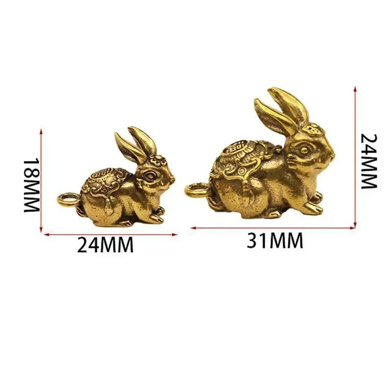 Chinese New Year Brass Zodiac Lucky Rabbit Statue Ornament Key Chain Pendant Figurine Home Office Decorations 2023