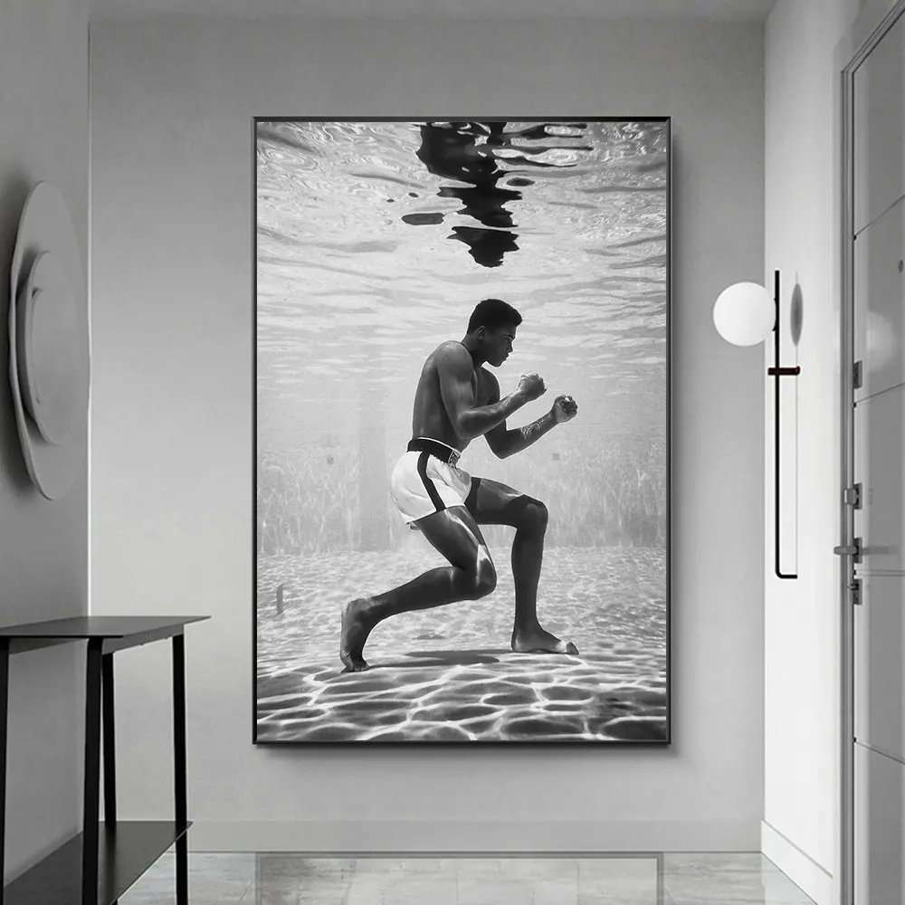 

Boxer Muhammad Ali Poster and Print Vintage Wall Art Canvas Painting Wall Training Underwater 1961 Picture For Living Room Decor