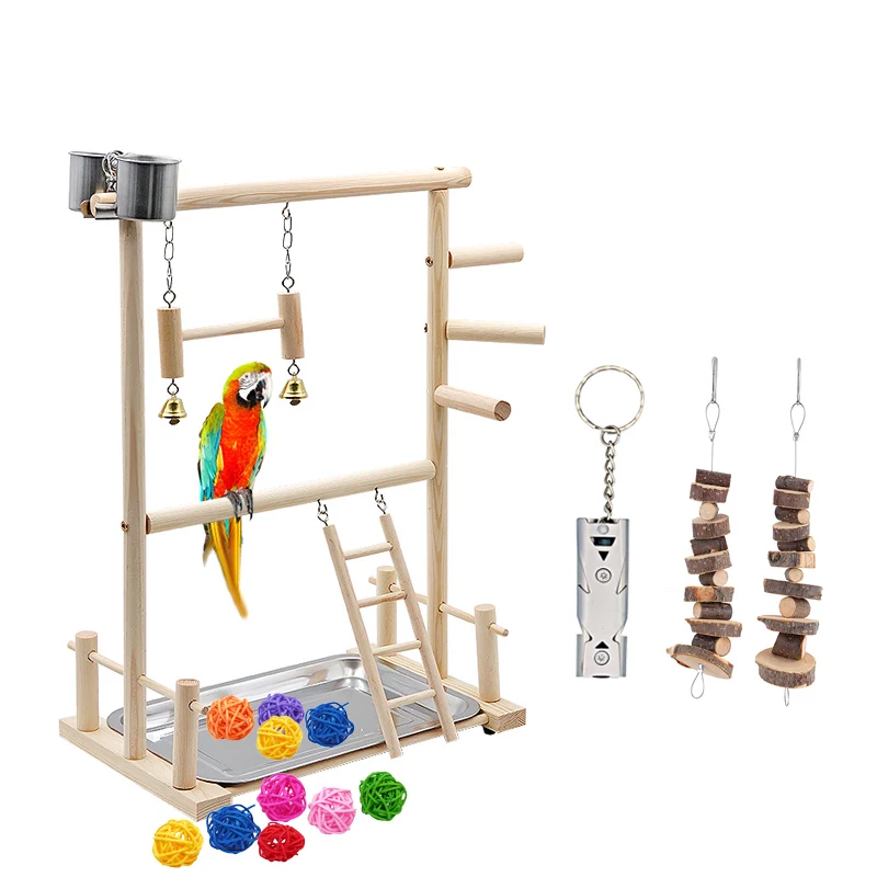 1set Parrot solid wood game stand with bird house Parrot stand stand perch ladder toy bird swing playground